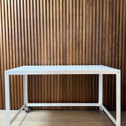 CB2 Go-Cart White Metal Desk on Wheels