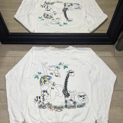 Vintage 1980s Kids / Youth Zoo Nature Animals With Glasses Sweatshirt Crewneck 