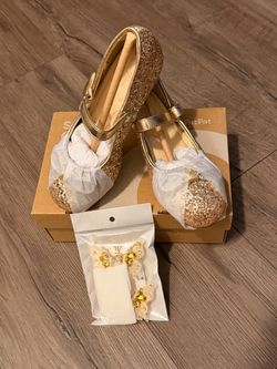 Girls Gold Glitter Mary Jane Dress Shoes
