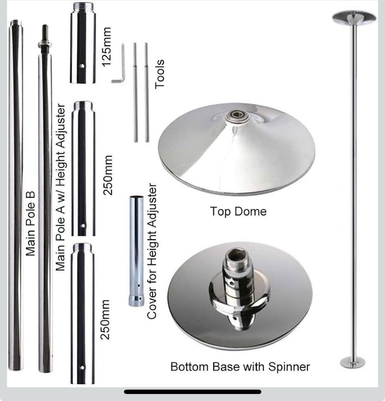 9.3’ Portable Extendable Spinning Fitness/Dancing Pole