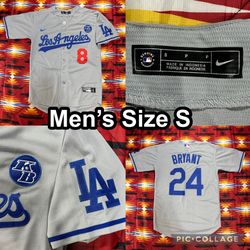 Kobe Bryant Los Angeles Dodgers #8 #24 Men's Size Small Gray Jersey KB Patch