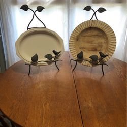 Wrought Iron Picture   Or Display Stands With A Bird On Each One And Leaves