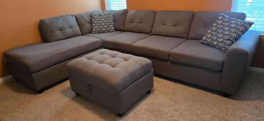 Gray 2-piece Sectional with Storage Ottoman