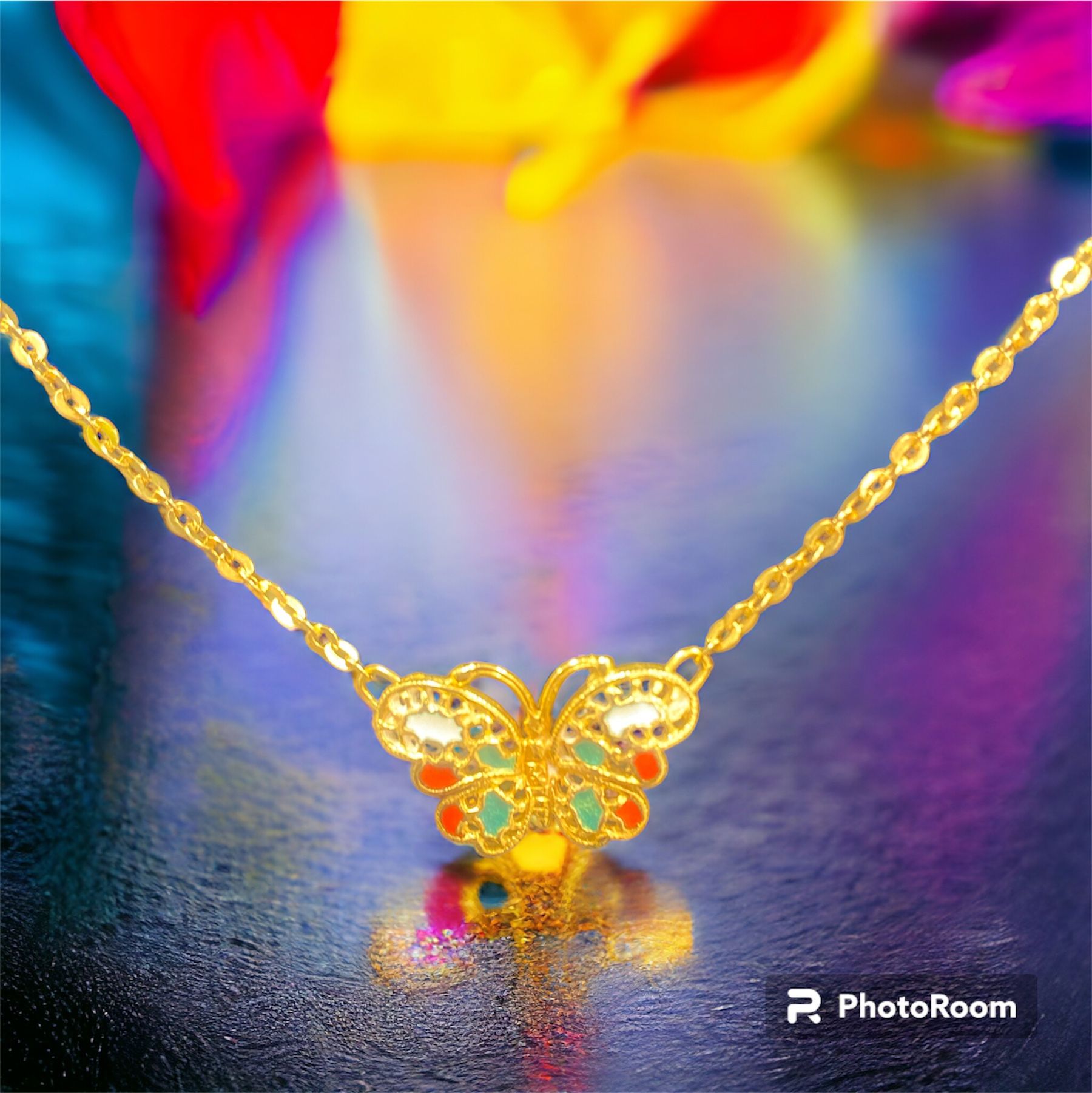 18K Enamel Butterfly Necklace 