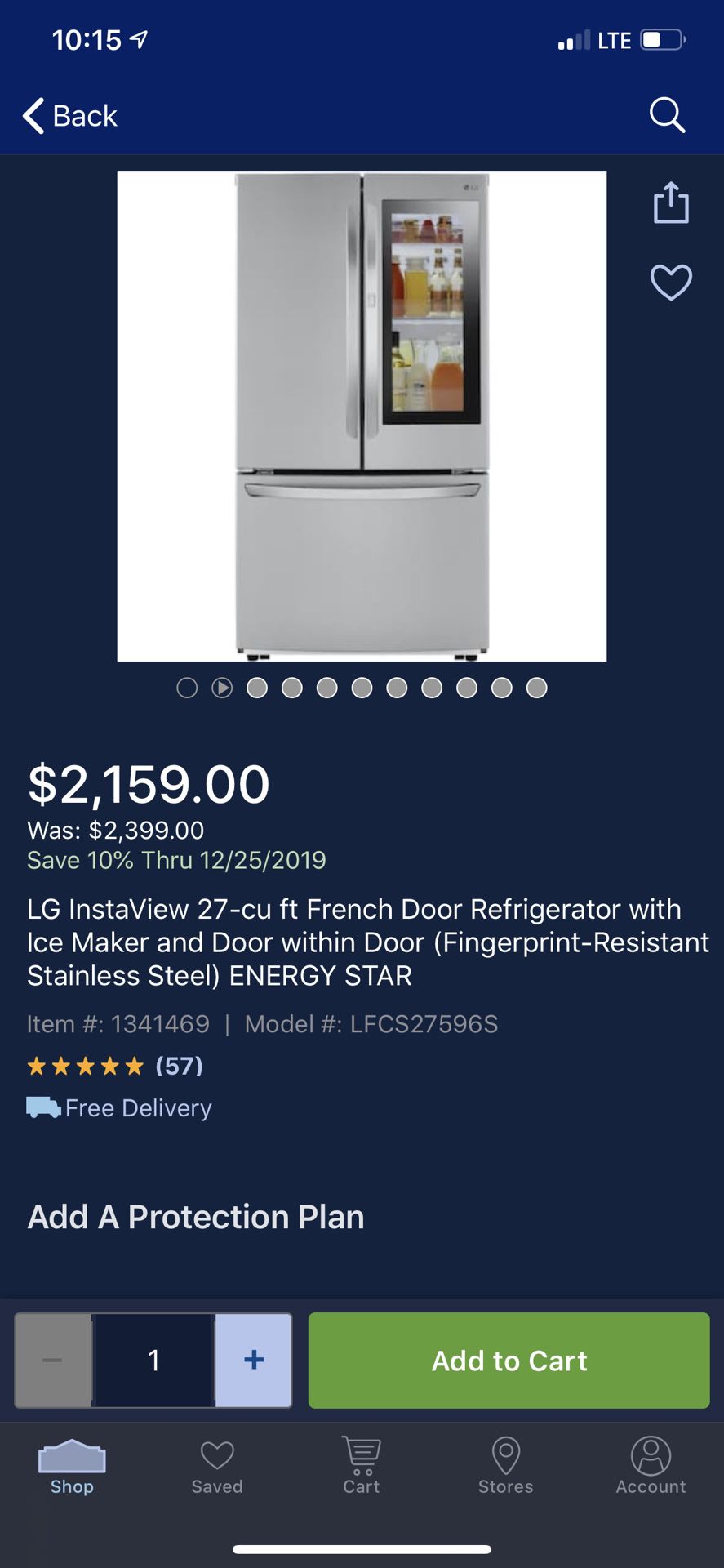 Lg insta-view 27cu-ft refrigerator
