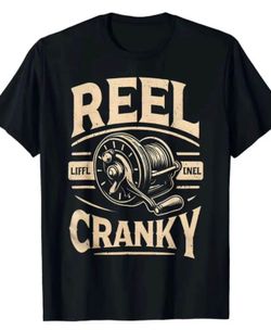 🎣 New! Reel Cranky Black Crewneck Fishing Shirt Tee Size XL