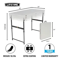 4 ft. One Hand Adjustable Height Fold-in-Half Resin Table