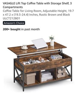 VASAGLE Lift Top Coffee Table with Storage