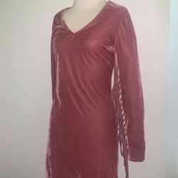 **Glamorous Velvet Blush Rose Mini Dress w/ Fringe Arm - Size S**