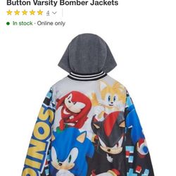 Sonic The Hedgehog Little/Big Boys' Snap Button Varsity Bomber Jackets