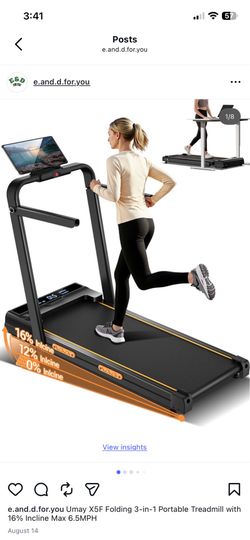 Umay X5F Folding 3-in-1 Portable Treadmill with 16% Incline Max 6.5MPH