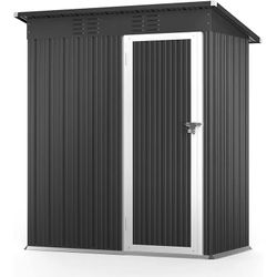 #F 5x3 FT Outdoor Storage Shed, Lofka Steel Garden Shed with Lock Door and Sloping Roof for Backyard, Patio, Lawn, By the Pool, Gray $ 79
