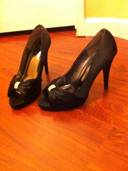 Black satin heels