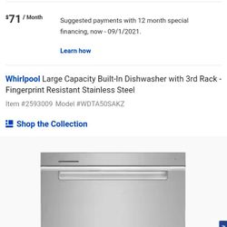 Like New Whirl Pool Dish Washer