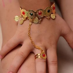 18 K gold plated Princess Crown Bracelet with Rings