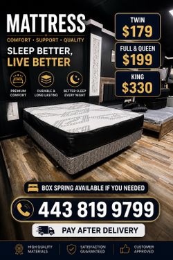 Queen Mattress Come With Free Box Spring - Same Day Delivery