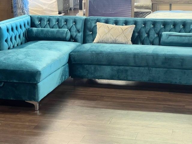 TEAL VELVET SECTIONAL SOFA SET