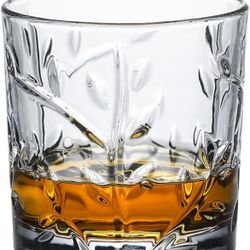 Premium Whiskey Glasses Set of 12 Scotch Glasses with Beautiful Leaf Design - Old Fashioned Glasses Perfect for Scotch, Bourbon and Old Fashioned Coc