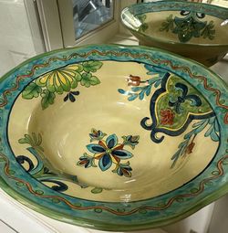 Talavera beautiful Yellow Ceramic glazed large floral bowl