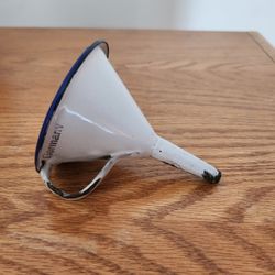 Vintage enamel funnel in white & blue  Germany.