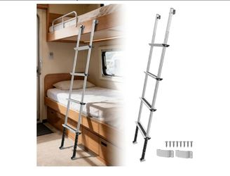 4693: New RV Bunk Ladder, 11-Level Adjustable 57"-66", Wide Anti-Slip Steps
350lbs Capacity, Lightweight Aluminum Frame with Flexible Hooks, Step Ladd