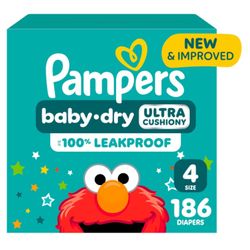 Pampers Diapers - Baby Dry - Size 4, 186 Count