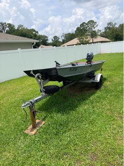 12’ Aluminum Jon Boat with Trailer + Motor + Extras