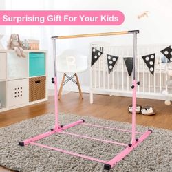 Gymnastics Training Bar- Height Adjustable 3' to 5' Horizontal Kip Bar for Kids