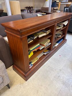 Low Wide Cherry Wood Open Bookcase