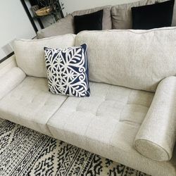 Free Delivery! 81” Modern Large Chenille Fabric Sofa. From Smoke & Pet free home 
