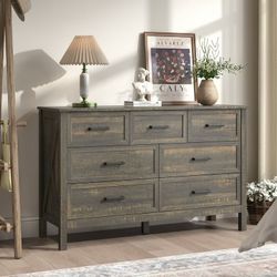 7 Drawer Farmhouse Dresser,Wood Adult Rustic Chest of Drawer with Metal Handles for Bedroom Living Room Hallway,Vintage Black STURDY & D