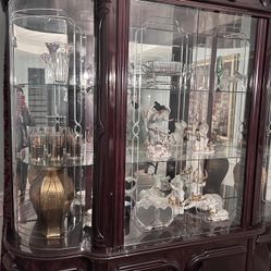 2 Pc Glass  China Cabinet, Hutch, And Base