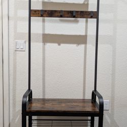 Industrial Hall Tree Coat Rack with Bench & Shoe Storage