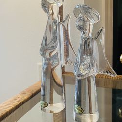 Pair of  Toscany Collection Choir Angels, Genuine 25% Lead Crystal, Christmas Holiday Decor Figurines 