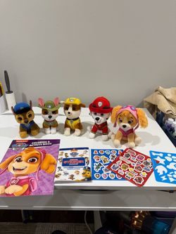 PAW Patrol Plush Toy & Activity Lot – 5 Characters + Books & Stickers