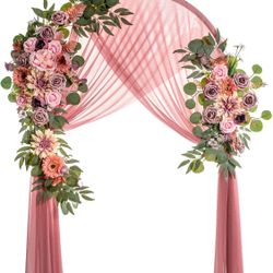Lisuun Wedding Arch Flowers, Artificial Flowers For Decoration, 2pcs Flower Swag And 1 Pcs Semi-Sheer Chiffon Table Runner Swag ( Dusty & Blush)