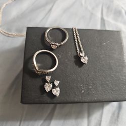 Genuine 925 Sterling Silver Heart Earings, Rings, Necklace