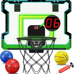 Mini Indoor Basketball Hoop, Light-up Basketball Hoop with Electronic LED Scoreboard, Small Outdoor Basketball Game Toys for 6, 7, 8, 9, 10, 12+ Year 