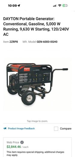Dayton 5000W Portable Gasoline Generator- OBO