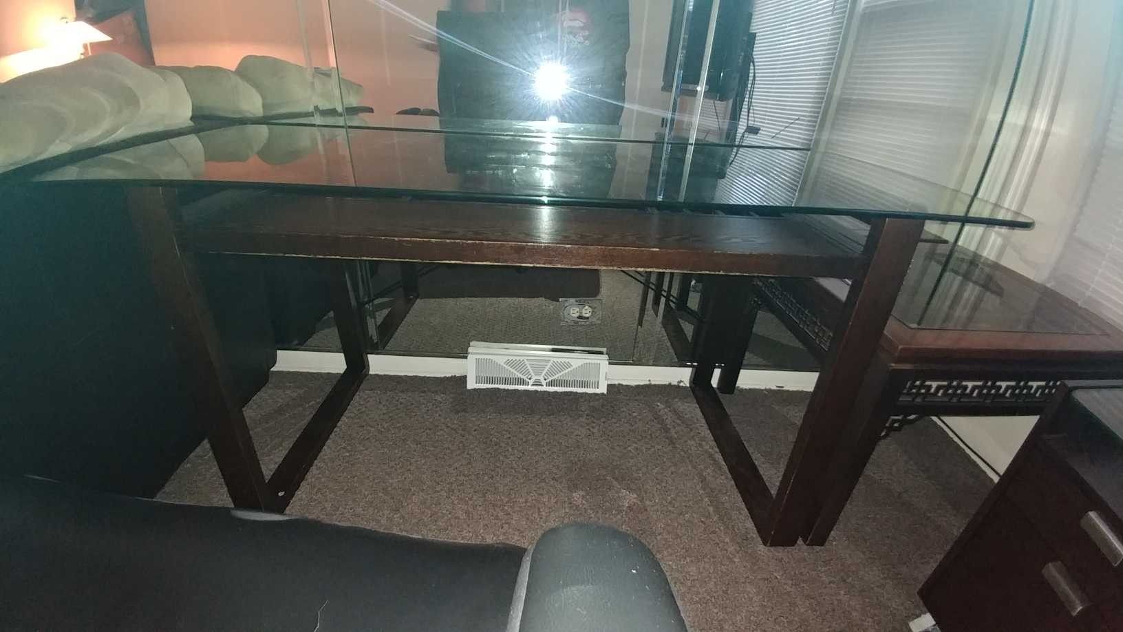 Office desk Glass top/wooded frame