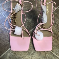 SEXY PINK STRAPPY HEELS, SIZE: 6.5 