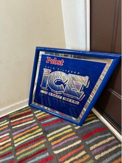 Vintage Pabst Beer Advertising Mirror Ice Cold Filtered Draft Beer Blue Frame-Pabst Brewing Co.