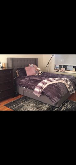 Queen Gray Tufted Storage Bed Frame & Headboard – $150 OBO