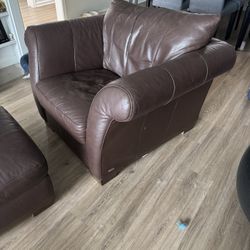 Brown leather chair and Ottoman 