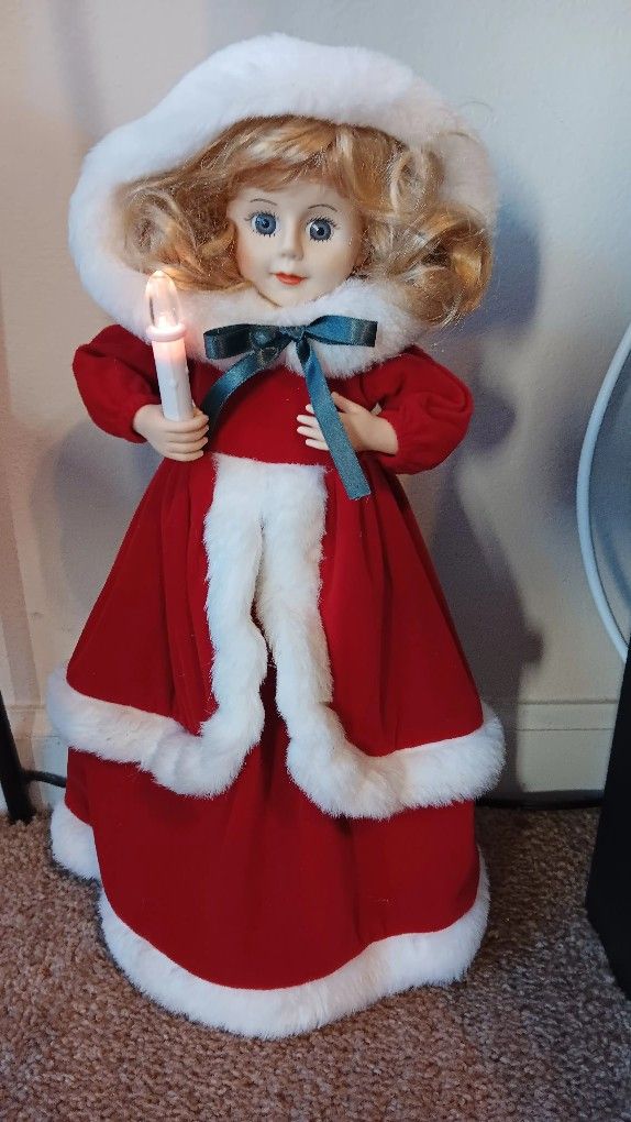 Vintage Christmas Girl with Red Dress and Candle