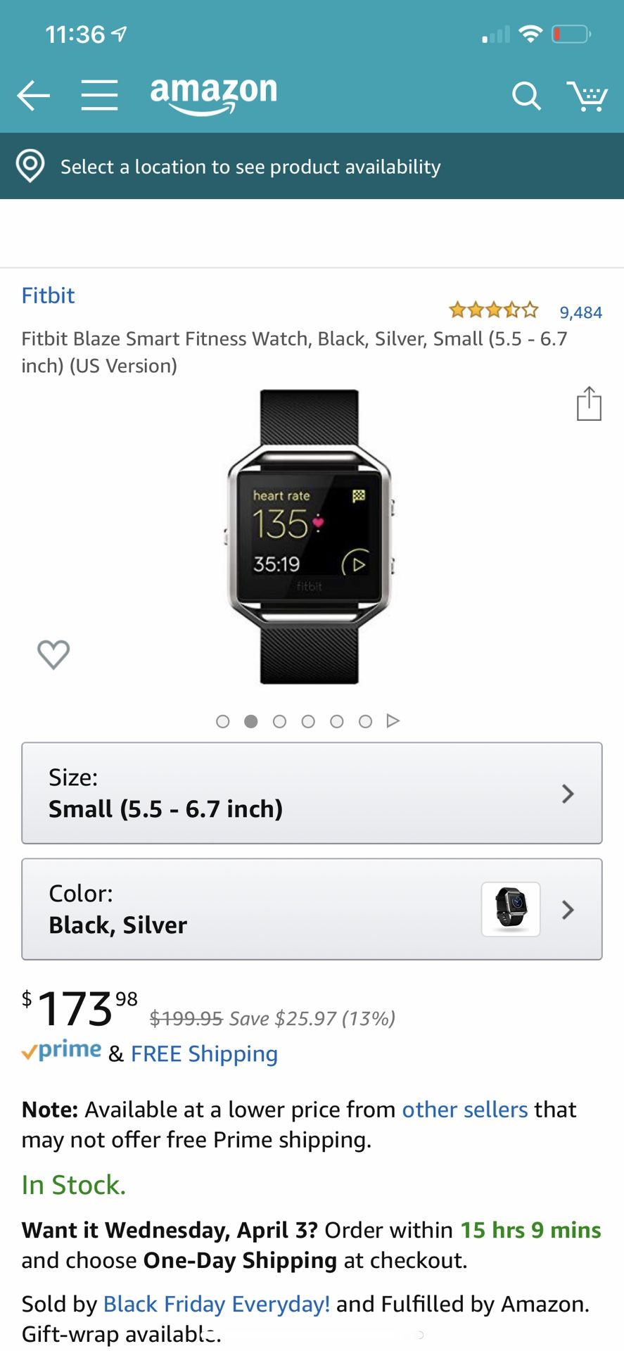 Large Fitbit blaze in black