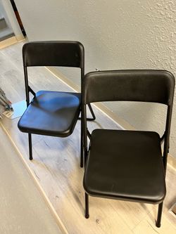 2 Metal Folding Chairs - Matte Black, Like New (Freshly Painted)
