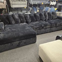 Sectional XL Reversible Chaise Corduroy Fabric  Black $1499 FREE LOCAL DELIVERY