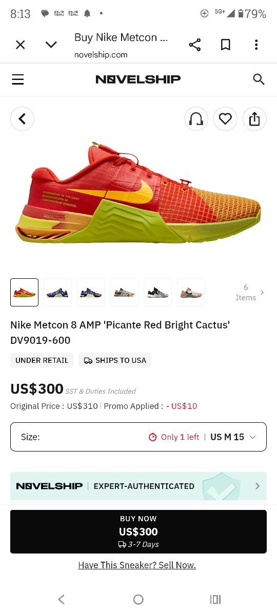 Mens Nike Metcon 8 AMP Size 15