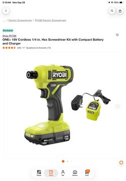 Ryobi ONE+ 18V Cordless 1/4 in. Hex Screwdriver high performance 3 battery kit.